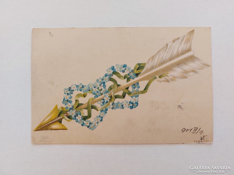 Old postcard 1901 postcard arrow hearts forgetfulness