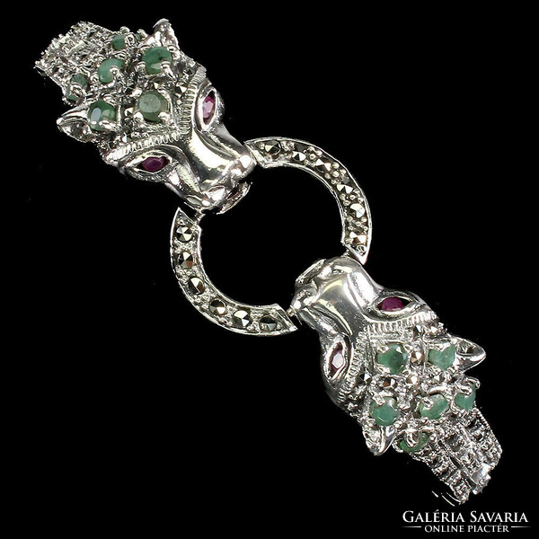 Real emerald ruby marcasite 925 sterling silver