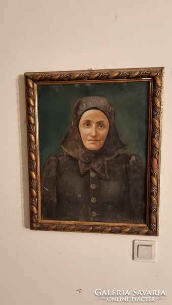 Alfölfdi realist painter (marked black) female portrait oil on canvas with original contemporary frame