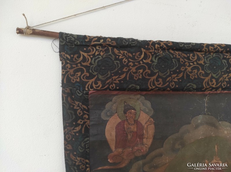 Antique thanka thangka framed Buddha Buddhist picture worn 715 6884