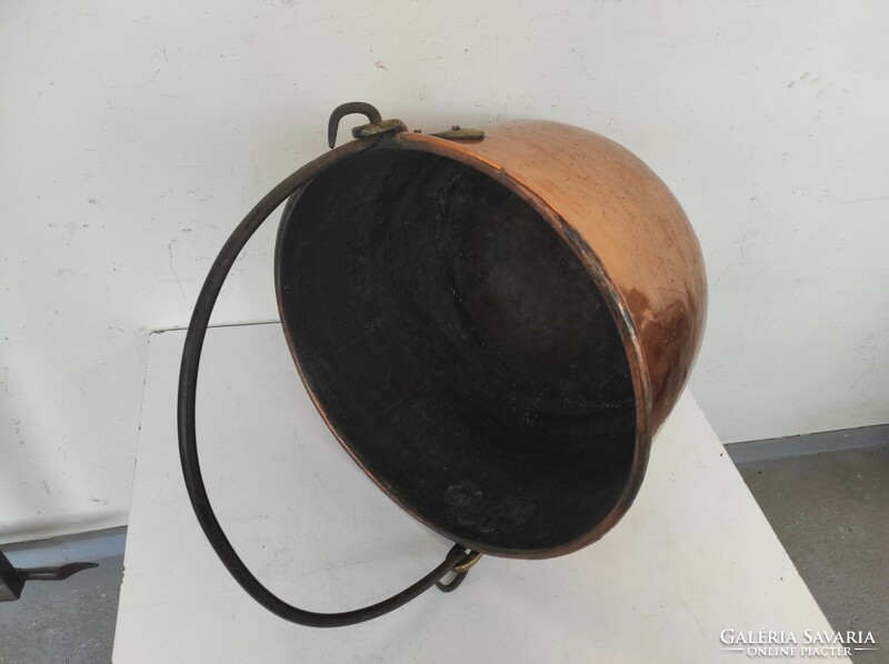 Antique kitchen copper cauldron, heavy pot, red copper, decorative kettle with handle, iron handle 736 6896