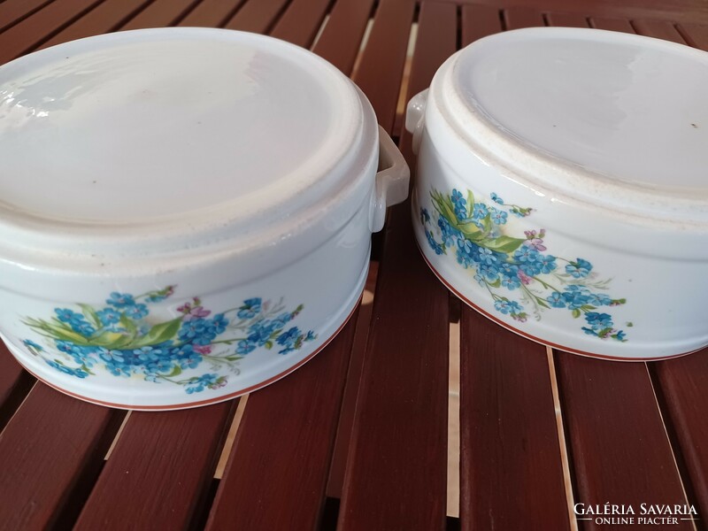 Old food barrel-bowl-porcelain, forget-me-not folk, 2 pieces! Collectible, vintage