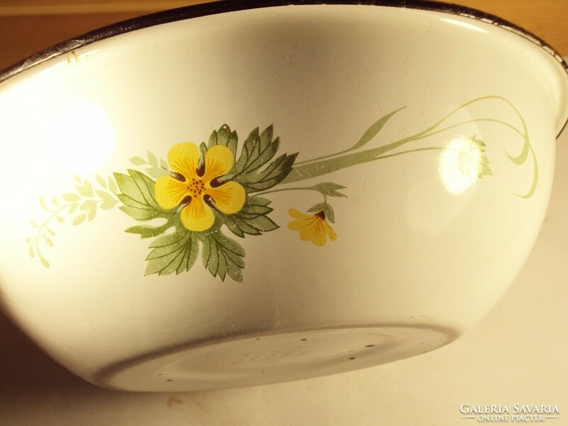 Retro enameled bowl bowl with flower pattern, marked approx. 1970s-80s