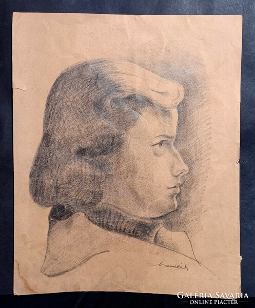 Portrait - marked graphite pencil drawing (35x28 cm)