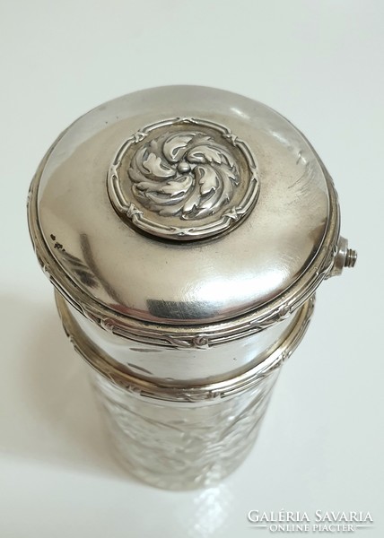 Ezüst (925) 10 darabos, szecessziós pipere szett púdertatróval és francia (950) parfümös üveggel