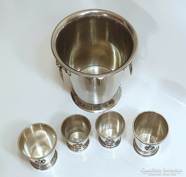 Silver-plated champagne bucket, champagne cooler, wine cooler with Anjou lily glasses (4 pcs.)