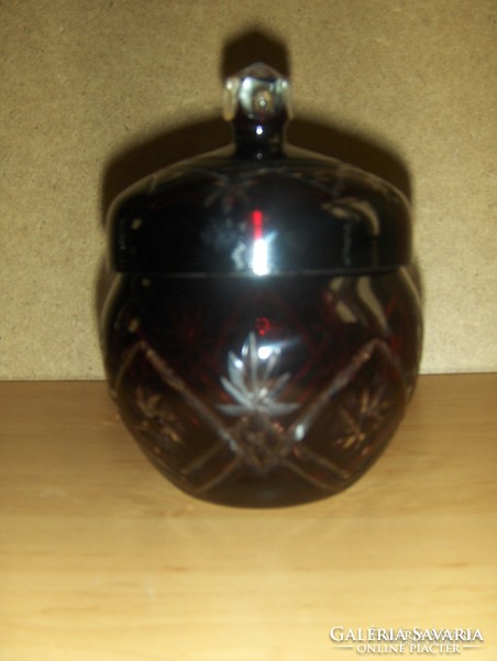 Deep burgundy engraved glass sugar holder (2 / k)