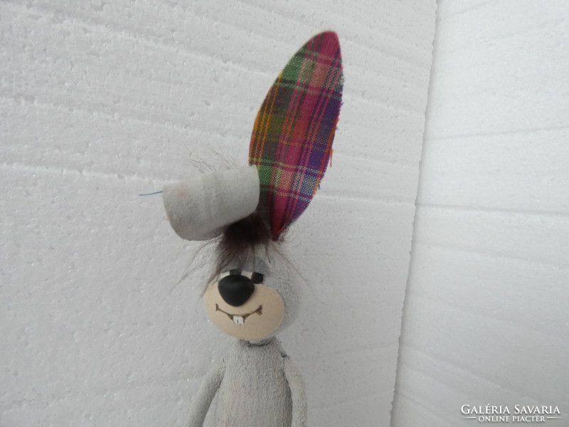 Foky otto puppet - myrr murr - checkered rabbit 18 cm - textile-leather needlework -