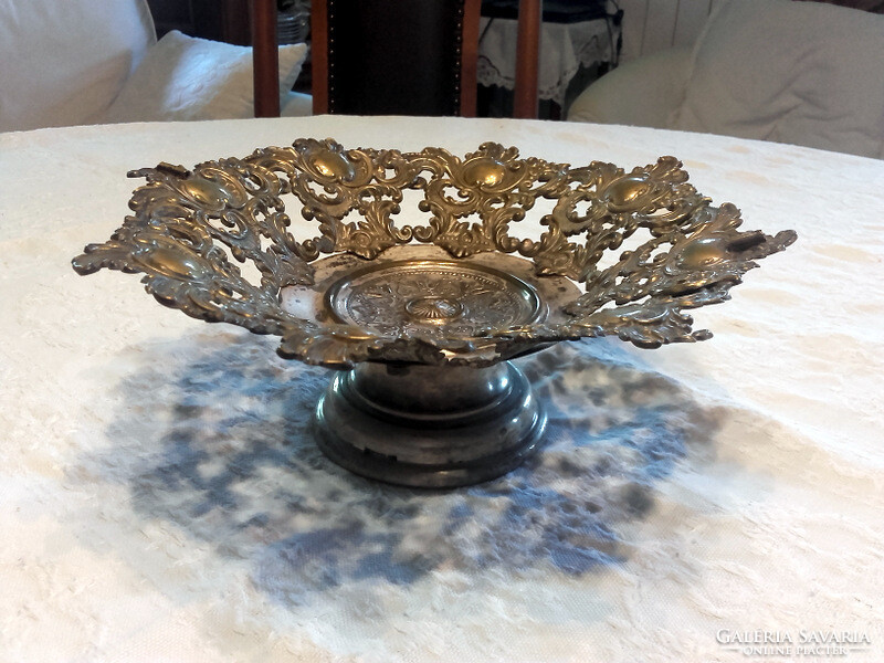 Antique embossed openwork metal serving table centerpiece - art&decoration