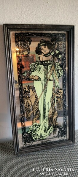 Art Nouveau Jugendstil Alfonz Mucha style mirror wall picture. Negotiable.