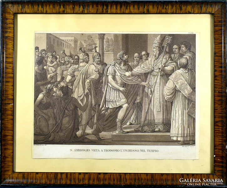 After Andro Botticelli (1445-1510) xix. First half of S. European copperplate engraving: Bishop Ambrose forbids ...