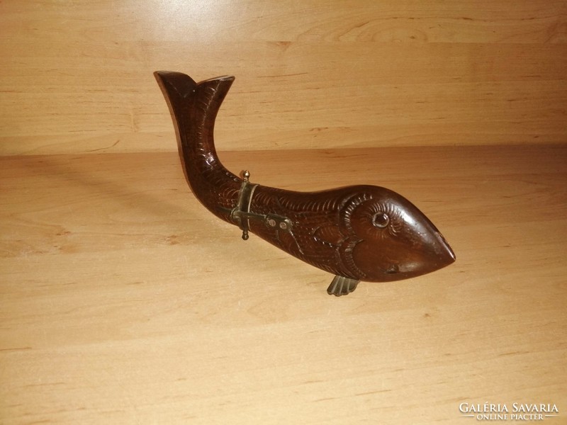 Gyönyörű antik Keleti rózsafa faragott hal alakú levélbontó kés (18/d)