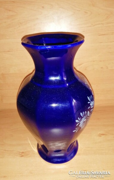 Hand-painted blue porcelain vase cs&m Hungary 21 cm (3/d)