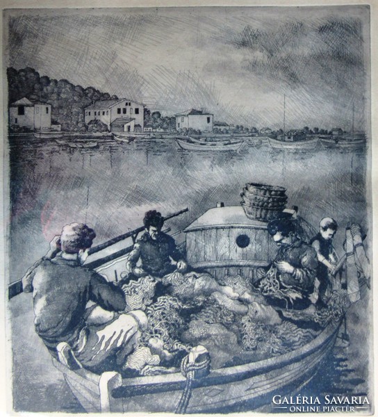 Abraham raphael etched, fishermen indicated. 26.5 X 29.5, 47.5 x 39 cm.