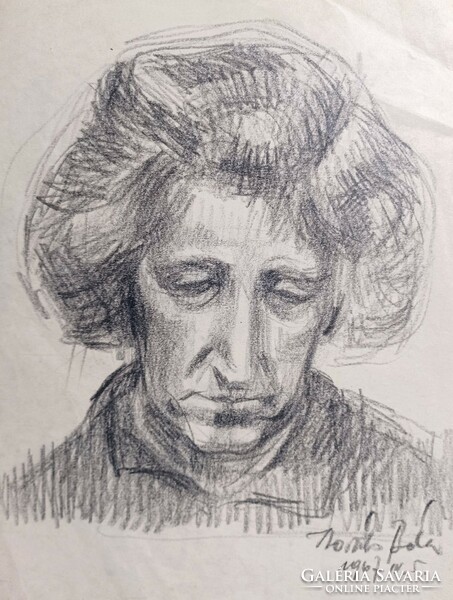 Béla A. Kováts (1921-1992): portrait (graphite pencil drawing) 1960s, Ajka artist