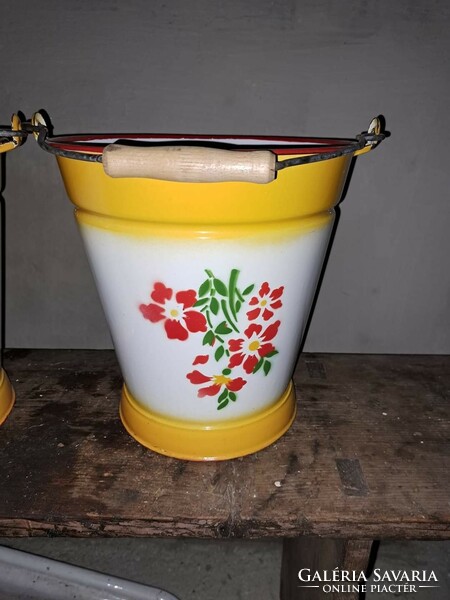 Rare floral hungary enamel bucket pail heirloom antique nostalgia