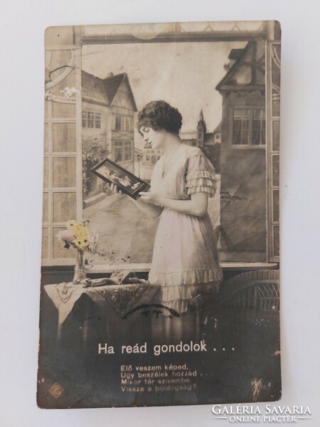 Old postcard photo postcard lady