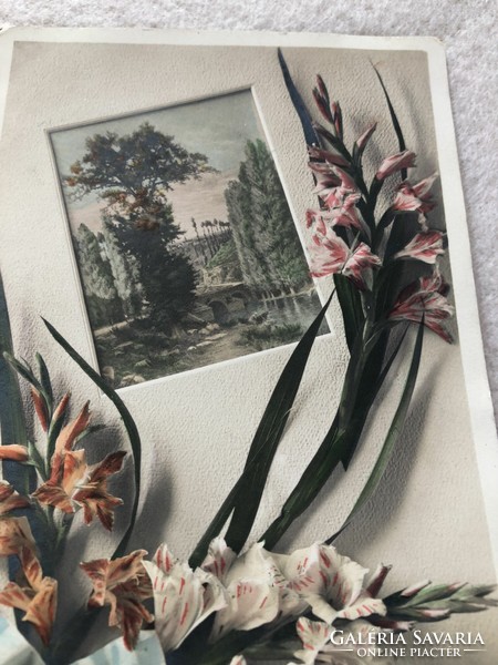 Antik, régi virágos képeslap