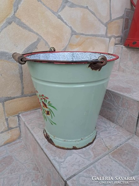 Kőbányai rare floral green enamel bucket pail heirloom antique nostalgia