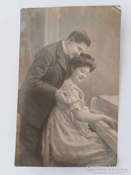 Régi képeslap 1909 fotó levelezőlap szerelmespár