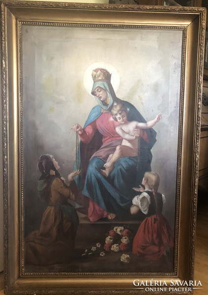 Huge antique allegorical oil on canvas painting 124 x 84 cm Hungarian grandmother