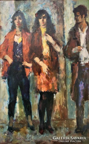 László Bod (1920 - 2001) street girls c. Oil painting with original guarantee!