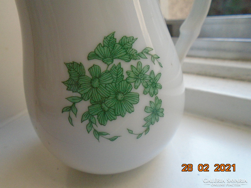 Antique Czech tk thun relief basket patterned green flower patterned cream spout