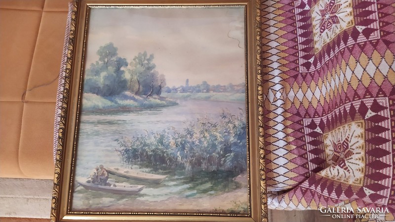 Járossy Gyula akvarell festmény 46x56 cm kerettel