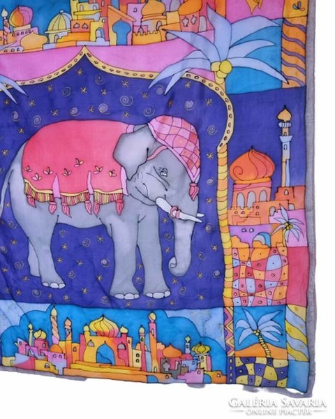 Silk Indian elephant - hand painted 90x85 cm. (3339)