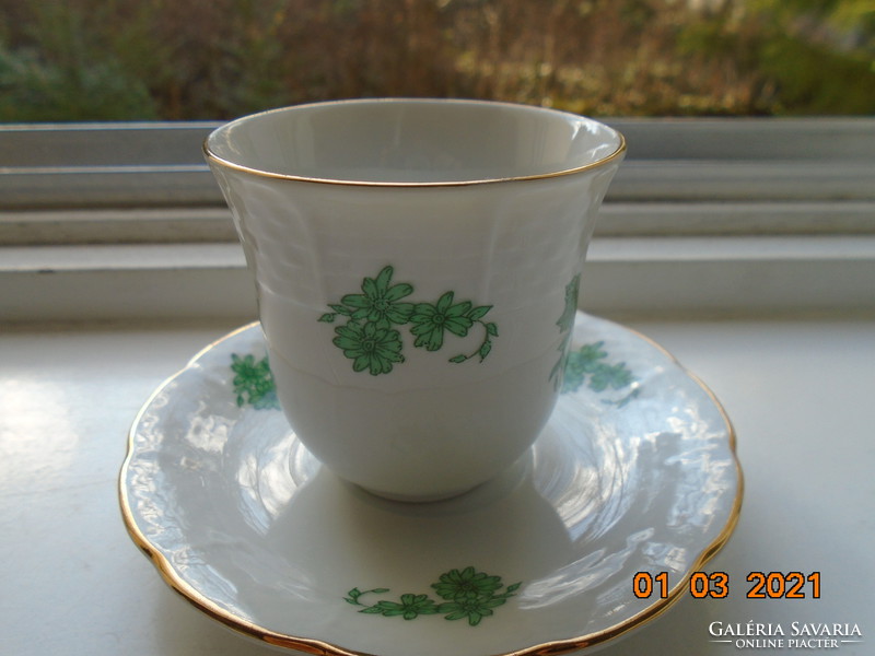 Antik cseh TK Thun dombor kosár mintás zöld virág mintás kávés csésze alátéttel