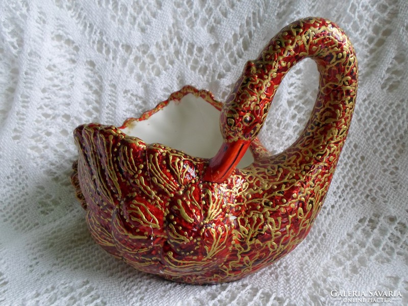 Old hand painted porcelain large red swan, damaged 24 x 18 x 16