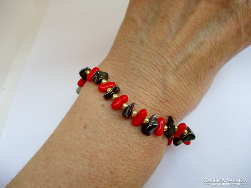 Nice old twist bracelet with hematite and maybe coral stones
