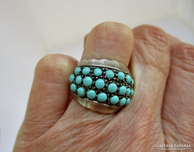 Wonderful old silver ring with real turquoise stones