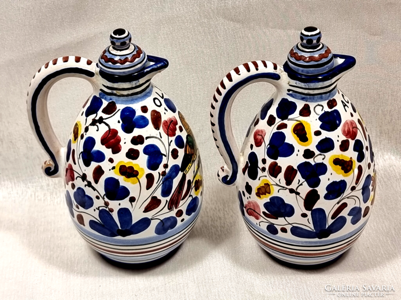 Dolci q.T. Cama deruta painted bird's eye Italy vinegar and oil ceramic spout holder with handle