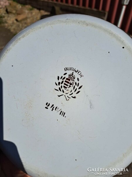 24 cm-es Budafoki címeres  tányér kínaló zománcos  zománcozott  hagyaték régiség nosztalgia