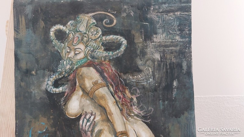(K) Szürreális Pajzán, erotikus festmény 18+ 40x30 cm