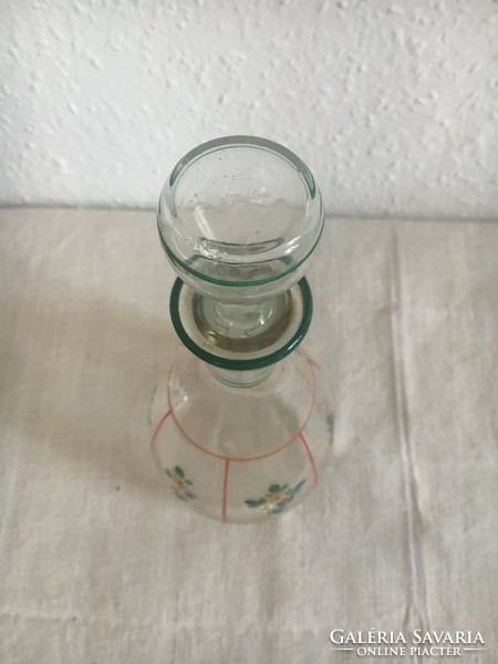 Hand enameled, vintage glass bottle with stopper