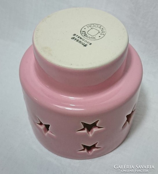 Höganas ceramic stengods sverige openwork star pattern pink glazed ceramic candle holder