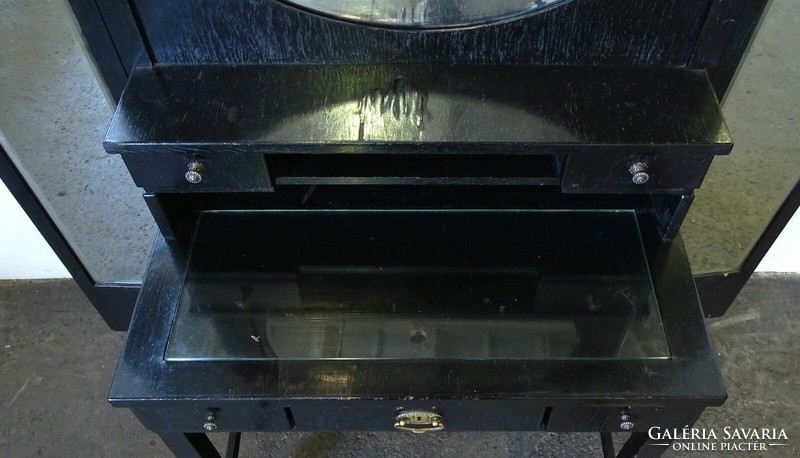 0X932 Régi fekete tükrös fésülködő pipere asztal