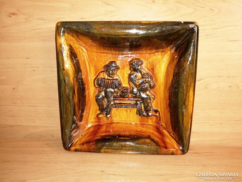 Glazed ceramic tile decoration 21.5*21.5*4.5 cm. Heavy piece! (Z)