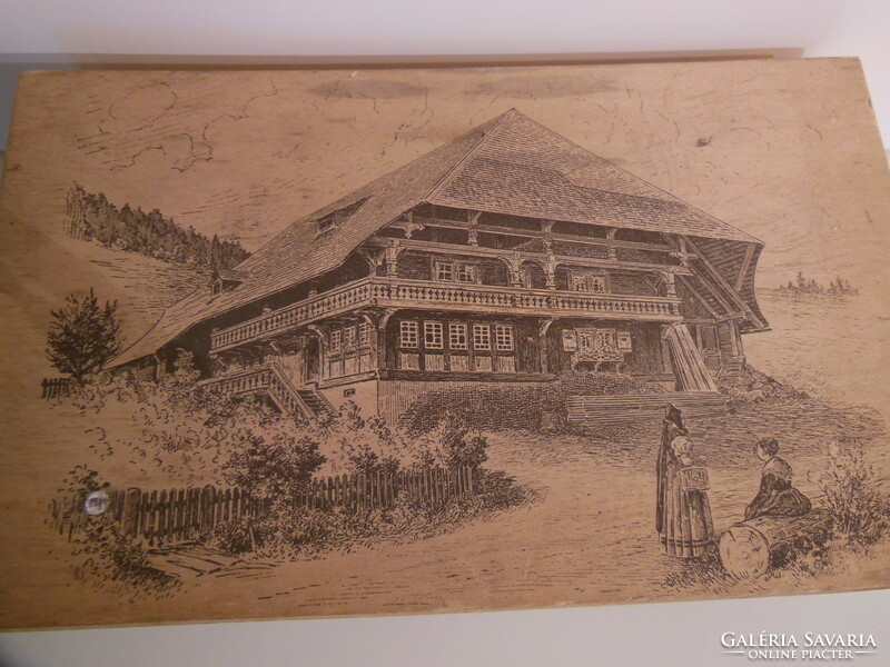 Box - ink drawing - wood - 32 x 19 x 10 cm - Bavarian - old - rich in detail - beautiful work - flawless