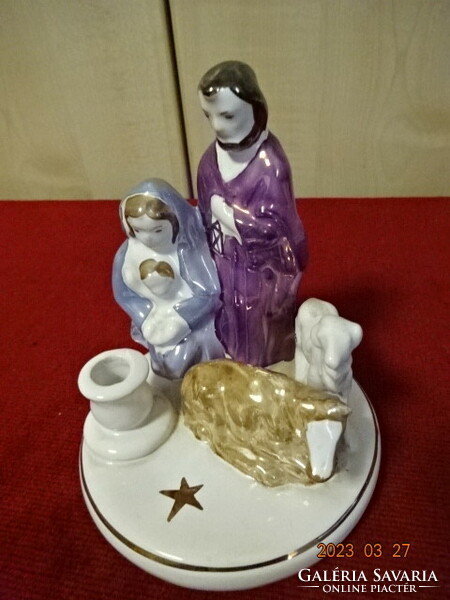 German porcelain candle holder, hand painted nativity scene. Jokai.