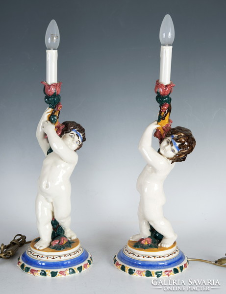 Pair of ceramic table lamps - with children's figures - Frigyes Borszéky