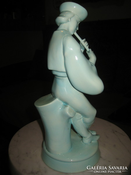 Zsolnay blue flute-playing shepherd, 28 cm