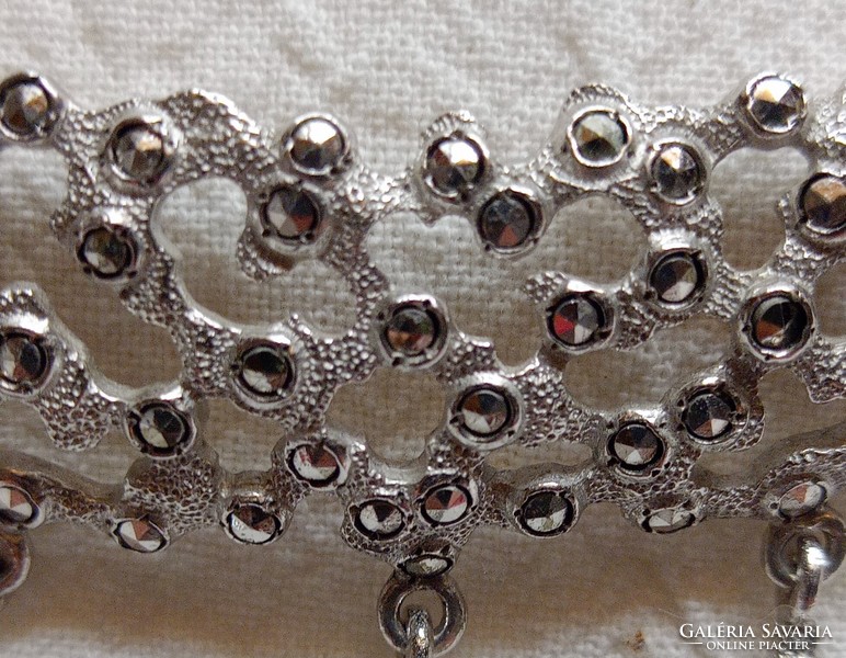 Vintage ezüst collie, markazitokkal és kis gyöngyökkel, FOE jelzéssel (Fővárosi Óra és Ékszeripari V