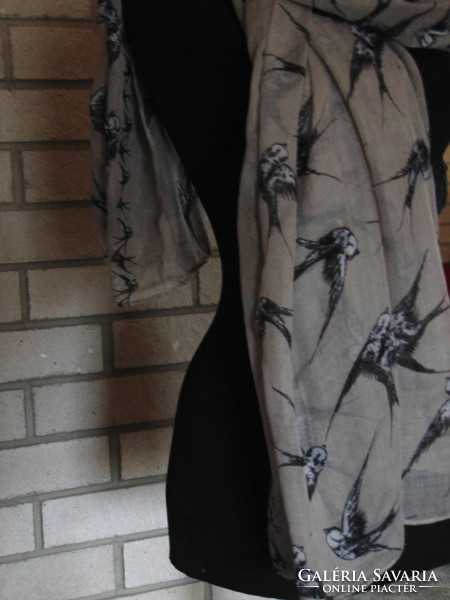 Beautiful stole and scarf with a swallow pattern on a beige base