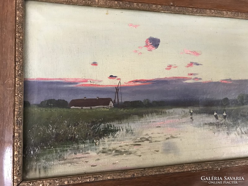 Horváth i,j ? Signed: landscape with storks, oil on canvas