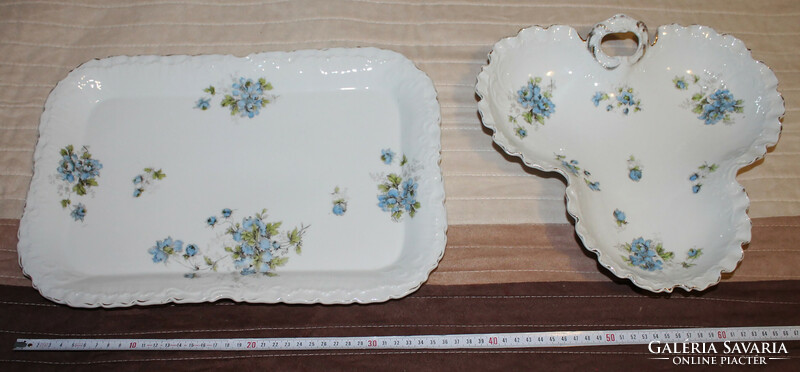 Antik kék virágos porcelán tál 2 darab nagy méret