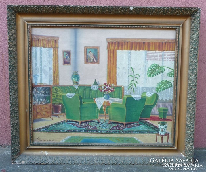 Green room interior, interior marked painting from 1956
