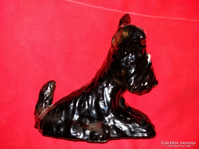 Antik H. Rahmer Mária kerámia fekete kutyus, kutya 23 x 23  cm  képek szerint